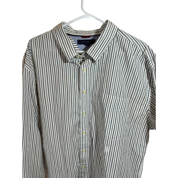 Tommy Hilfiger Shirt Mens XX-LARGE Blue Striped Cotton Long Sleeve Button Down - Picture 1 of 11